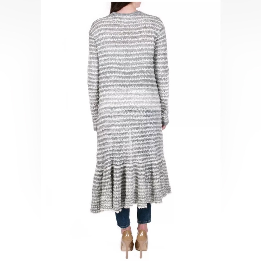 Free People Grey Smile Like You Mean It Stripe Knit L Cardigan Duster OB461298 - Picture 5 of 14
